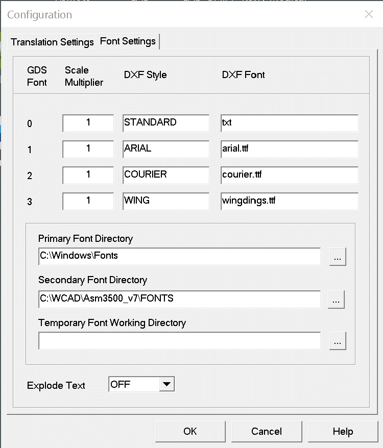 configuration text settings