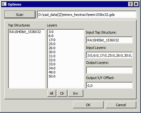 options dialog after structure and layer selection