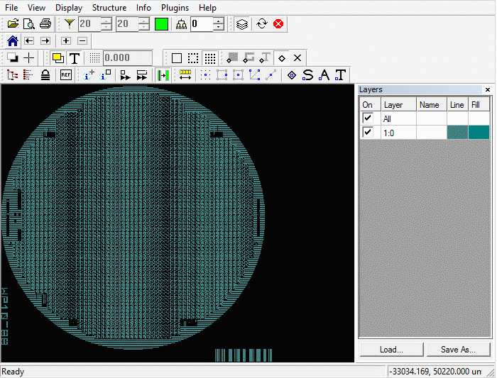 Open a GDSII file and turn on the layers to be converted to a monochrome bitmap