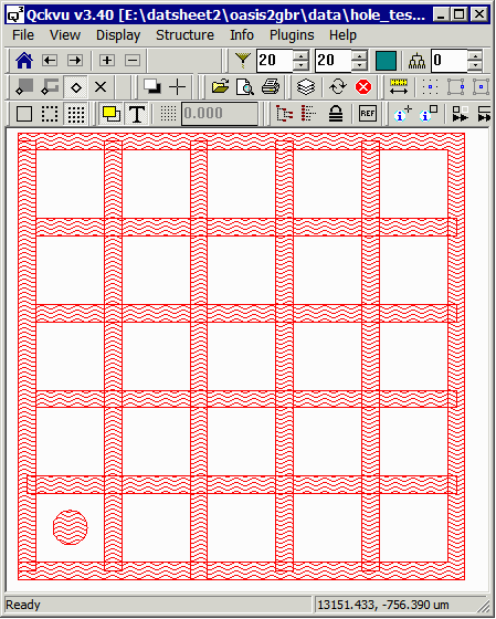 input GDSII file consisting of intersecting paths and a round pad