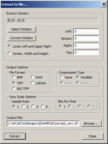 Greyscale conversion is accessed through the Extract to File dialog