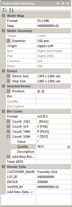 the Wafer Map Properties window