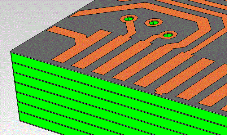 3D PCB Model with 'Negative Dielectric' filling in the air gaps