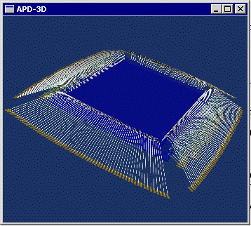 3D view of stacked die package from APD-3D's viewer. Only wires and bondfingers were selected.