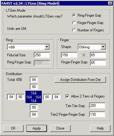 allow LTGen to create two rows of bond fingers and use the Assign Distribution from Die module to compute the finger count.