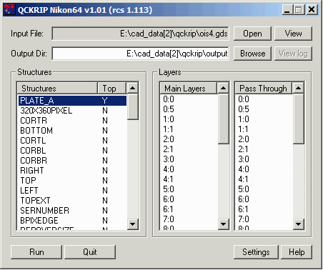 Main dialog after it is populated with structure and layer information