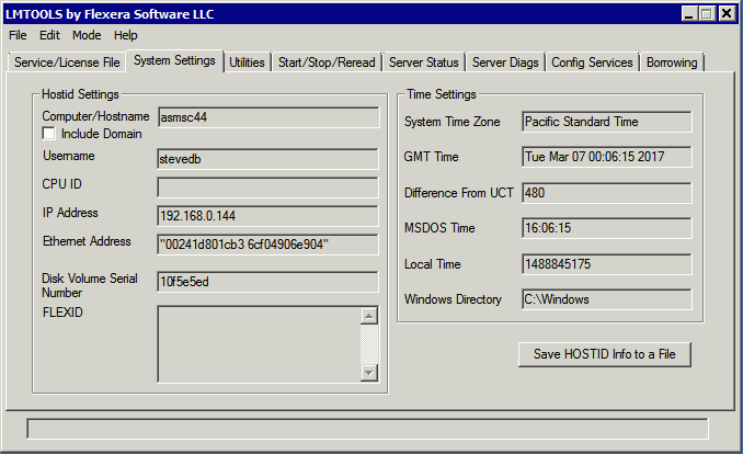 lmtools dialog showing Ethernet address